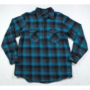 FiveBrother Top Womens Size XL Blue Plaid Half-Zip Pullover Flannel Shirt